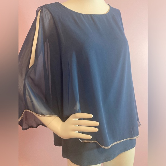 Rhinestone lined cold shoulder blouse - Picture 2 of 5